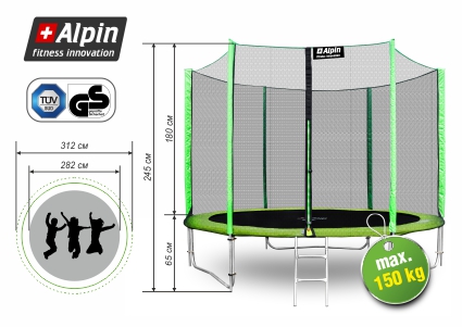 Батут ALPIN 3,12 м с защитной сеткой и лестницей фото 3 Батут ALPIN 3,12 м с защитной сеткой и лестницей фото 3