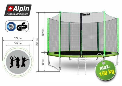 Батут ALPIN 3,74м с защитной сеткой и лестницей фото 4 Батут ALPIN 3,74м с защитной сеткой и лестницей фото 4