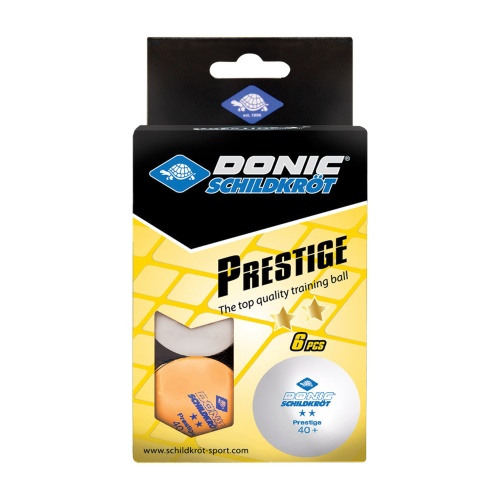Мячики для н/тенниса DONIC PRESTIGE 2* 40+ 6 штук, белый + оранжевый Мячики для н/тенниса DONIC PRESTIGE 2* 40+ 6 штук, белый + оранжевый