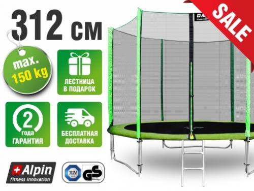 Батут ALPIN 3,12 м с защитной сеткой и лестницей Батут ALPIN 3,12 м с защитной сеткой и лестницей