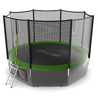 EVO JUMP External 12ft (Green) + Lower net. Батут с внешней сеткой и лестницей, диаметр 12ft (зеленый) + нижняя сеть