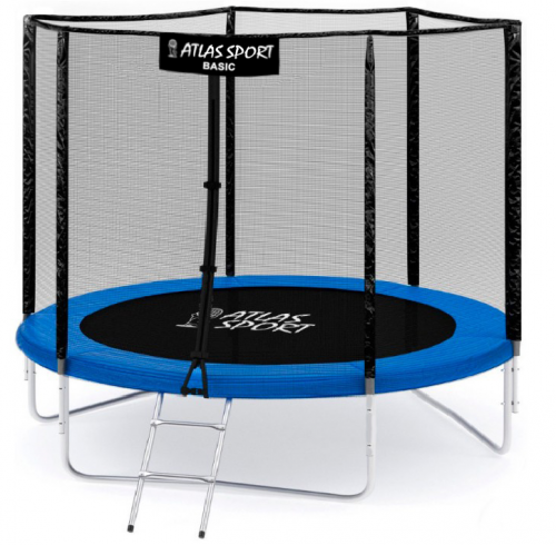 Батут Atlas Sport 312 см - 10ft BASIC (3 ноги) с внешней сеткой и лестницей BLUE фото 13