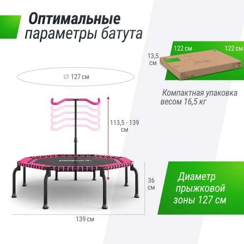 Батут спортивный UNIX Line FITNESS Premium (127 см) Pink фото 7